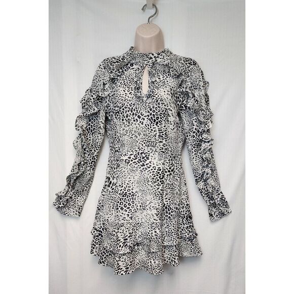 Glamorous Curve Leopard Print Frill Accents High Neck Mini Dress Size XSmall - Picture 6 of 12